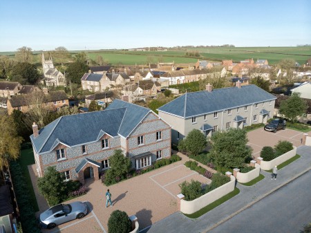 Architectural CGI image of 5 new homes in a consevation area.