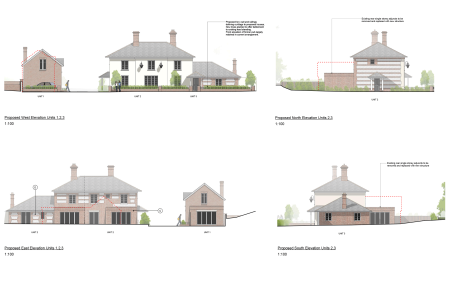 Architectural elevation drawings for the development of a pub into housing.