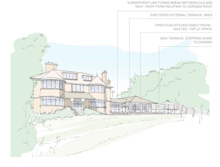 Architectural sketch of the renovation of an Edwardian villa.