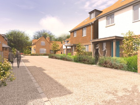 CGI streetview of a Luytens Cottage conversion and housing development.